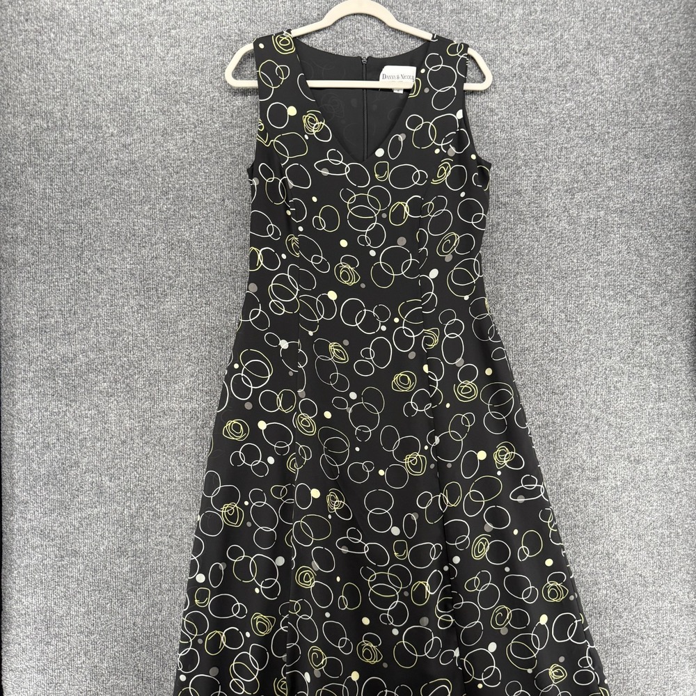 Vintage 90s Danny & Nicole Dress Womens 8 Black Circle Print Maxi Long Feminine